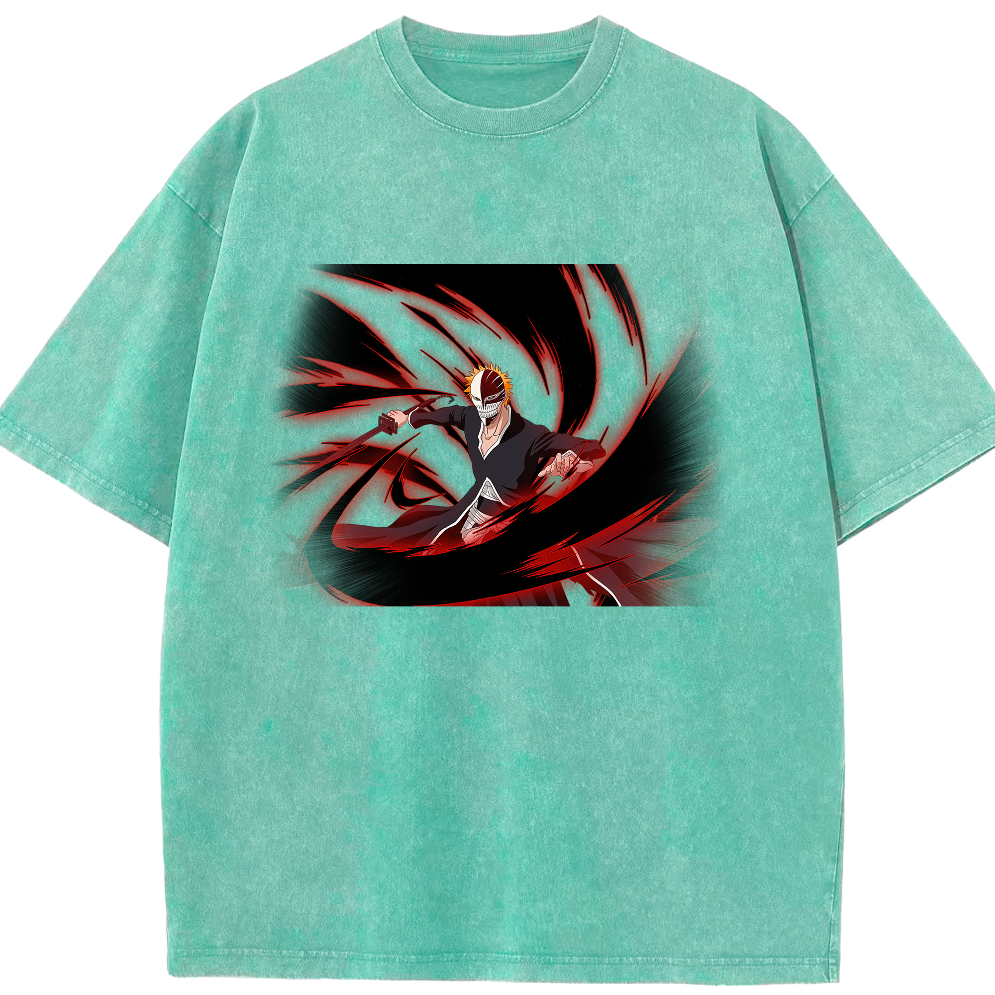 （画像用） ブリーチ 黒崎一護（くろさき いちご）BLEACH Kurosaki Ichigo 綿100% ヴィンテージ風 半袖Tシャツ（フロントプリント）